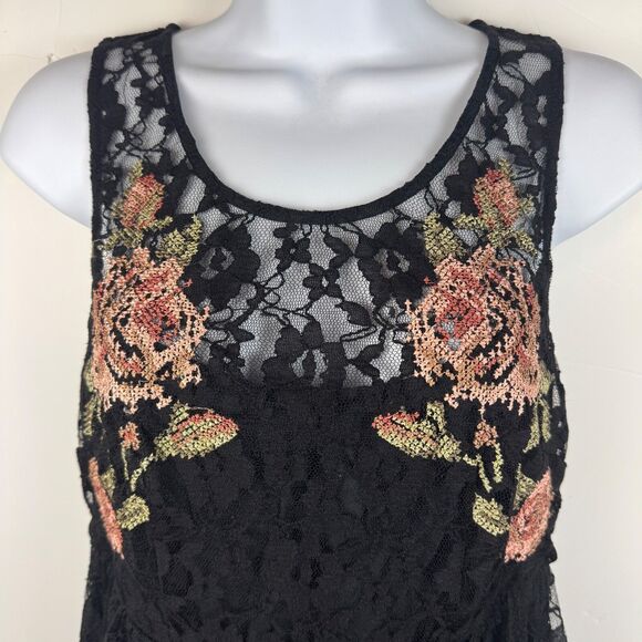 Free People Black Whimsygoth Embroidered Babydoll Dress High Low Hem Size Small - Picture 6 of 16
